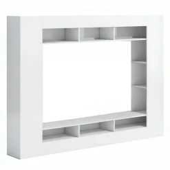 Parete Attrezzata Bianco Lucido 7 Ripiani Cassetti 216x30.4x158.6h cm, - Sadali