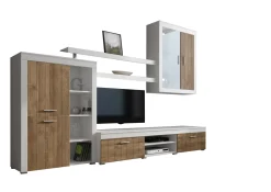 Pareti Attrezzate > Dmora Parete Attrezzata Bianco Marrone Noce 11 Ripiani Modulabile, 18 Vani - Casies Marrone, Bianco Noce