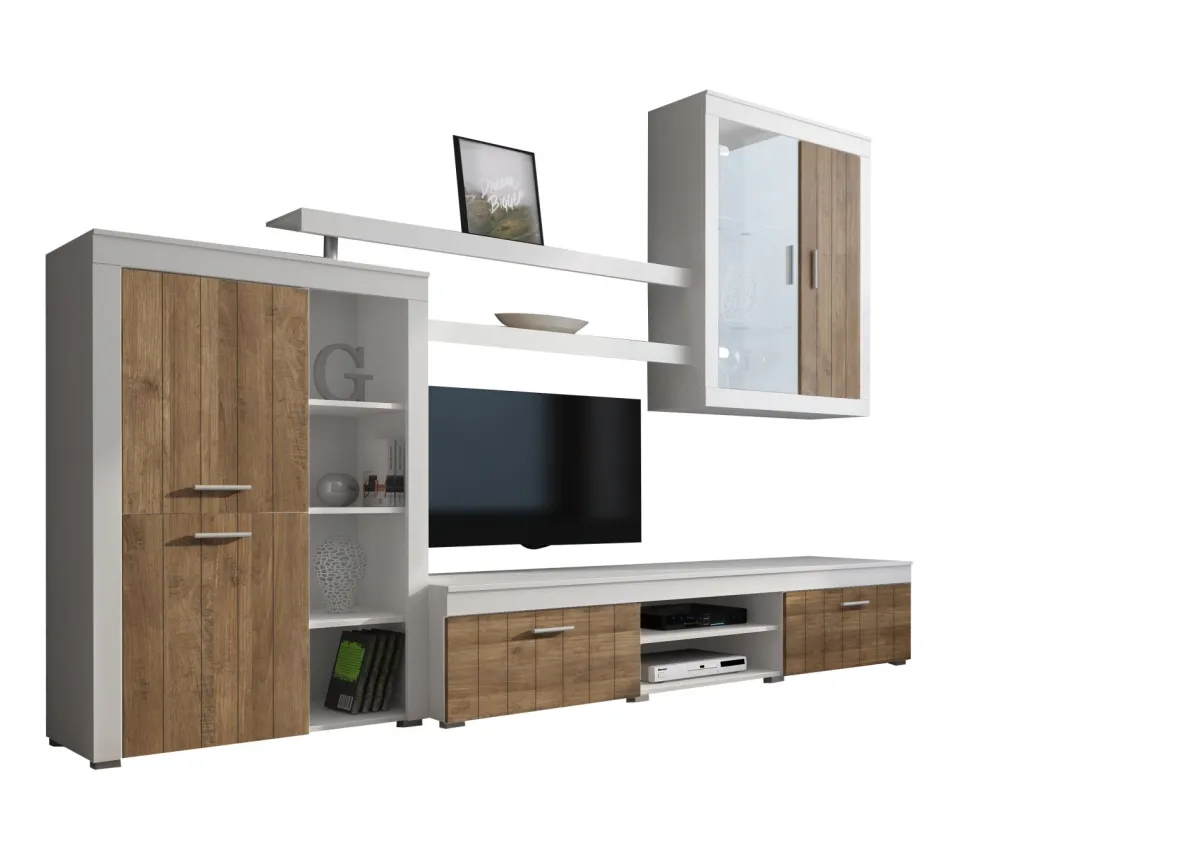Pareti Attrezzate > Dmora Parete Attrezzata Bianco Marrone Noce 11 Ripiani Modulabile, 18 Vani - Casies Marrone, Bianco Noce