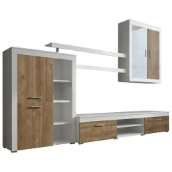 Pareti Attrezzate > Dmora Parete Attrezzata Bianco Marrone Noce 11 Ripiani Modulabile, 18 Vani - Casies Marrone, Bianco Noce