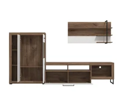 Parete Attrezzata Bianco Marrone Noce Modulabile 10 Ripiani 263x40x162.5h cm, 3 Ante - Dueville