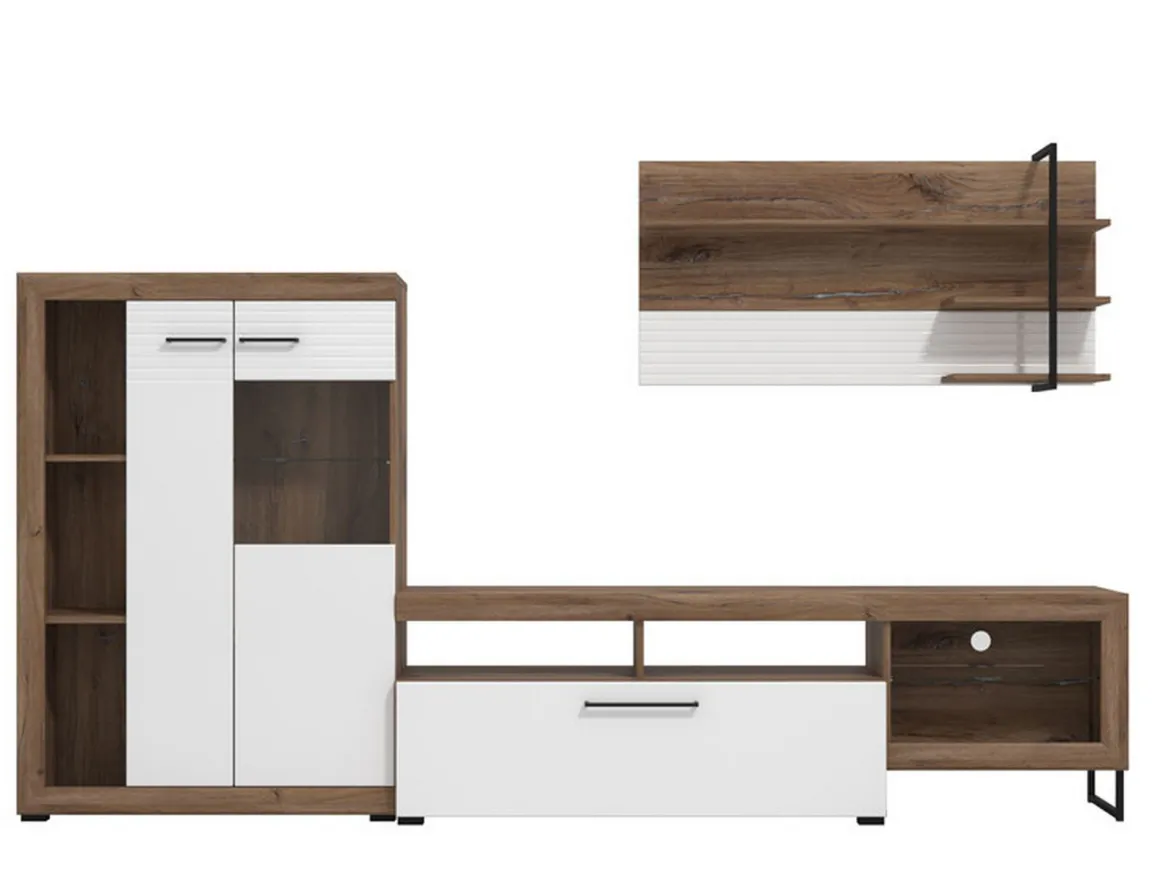 Parete Attrezzata Bianco Marrone Noce Modulabile 10 Ripiani 263x40x162.5h cm, 3 Ante - Dueville