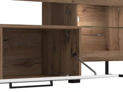 Parete Attrezzata Bianco Marrone Noce Modulabile 10 Ripiani 263x40x162.5h cm, 3 Ante - Dueville