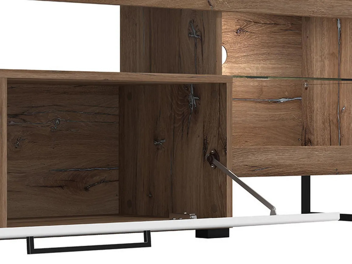 Parete Attrezzata Bianco Marrone Noce Modulabile 10 Ripiani 263x40x162.5h cm, 3 Ante - Dueville