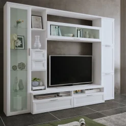 Parete Attrezzata Bianco Modulabile 4 Cassetti, 8 Ripiani - Carenno
