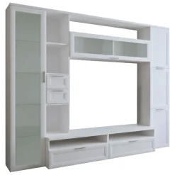 Parete Attrezzata Bianco Modulabile 4 Cassetti, 8 Ripiani - Carenno