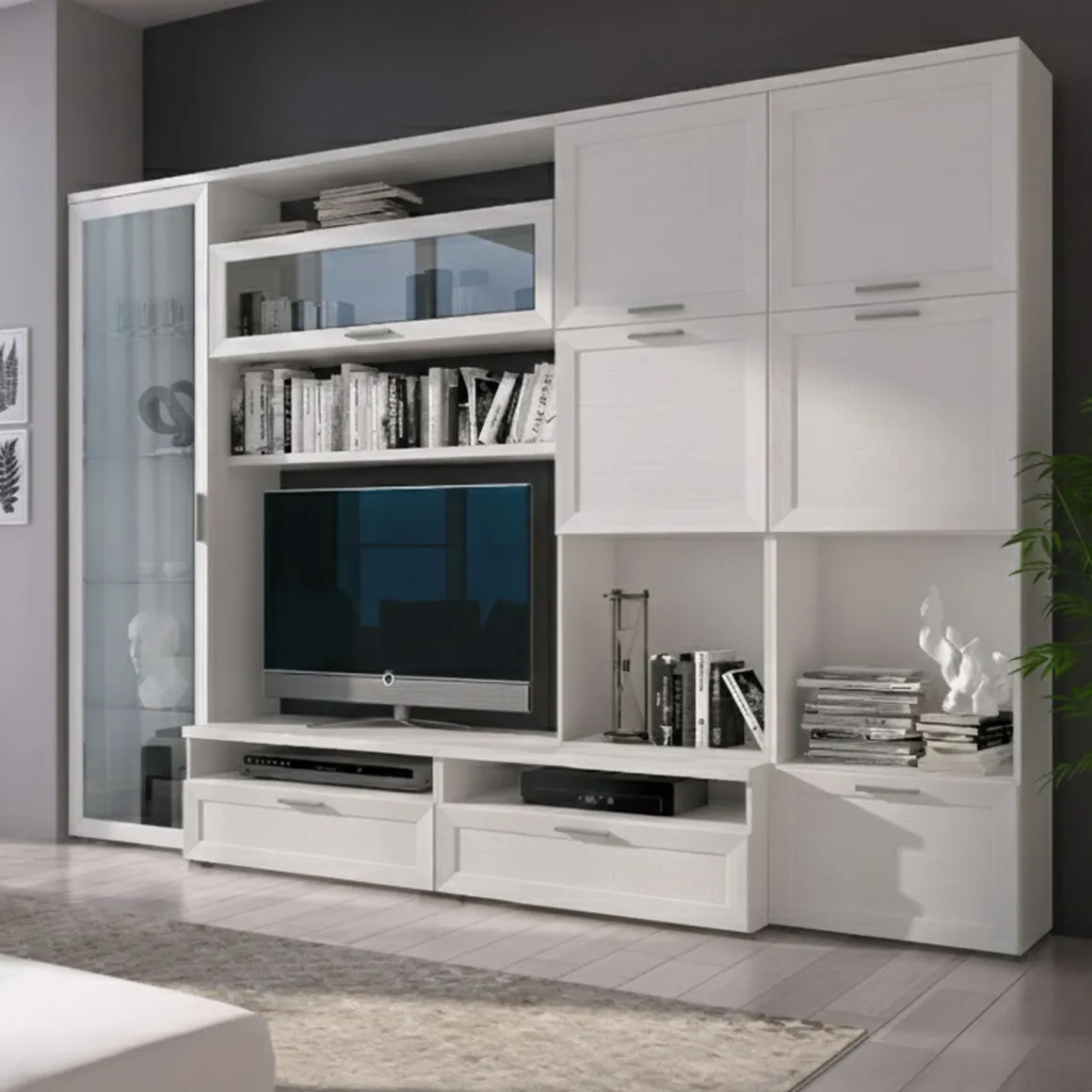 Parete Attrezzata Bianco Modulabile 5 Ripiani, 10 Ante - Cicala