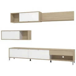 Pareti Attrezzate > Dmora Parete Attrezzata Bianco Opaco Marrone Rovere 7 Ripiani un Cassetto 234x40x176h cm, Modulabile - Elice Marrone Rovere, Bianco Opaco