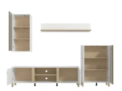 Parete Attrezzata Bianco Opaco Marrone Rovere Modulabile 7 Ripiani 260x40x183h cm, 10 Vani - Albese