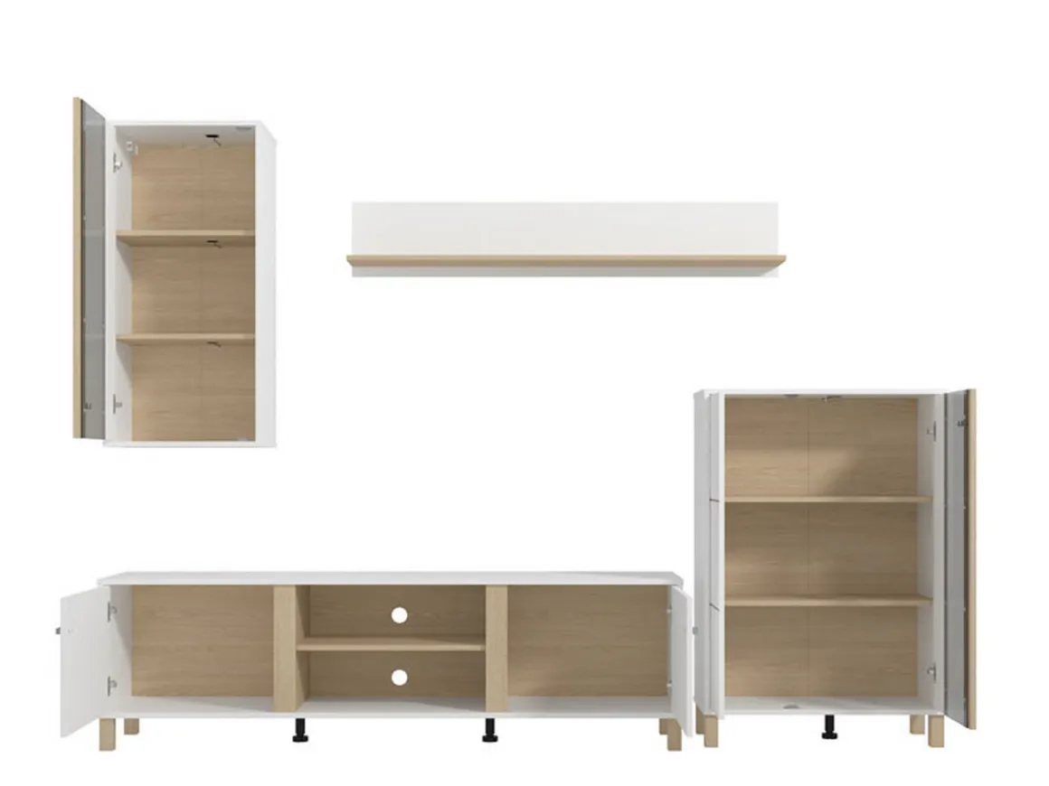Parete Attrezzata Bianco Opaco Marrone Rovere Modulabile 7 Ripiani 260x40x183h cm, 10 Vani - Albese