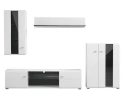 Parete Attrezzata Bianco Opaco Nero Modulabile 7 Ripiani 264x41.5x182h cm, 4 Ante - Ozzero