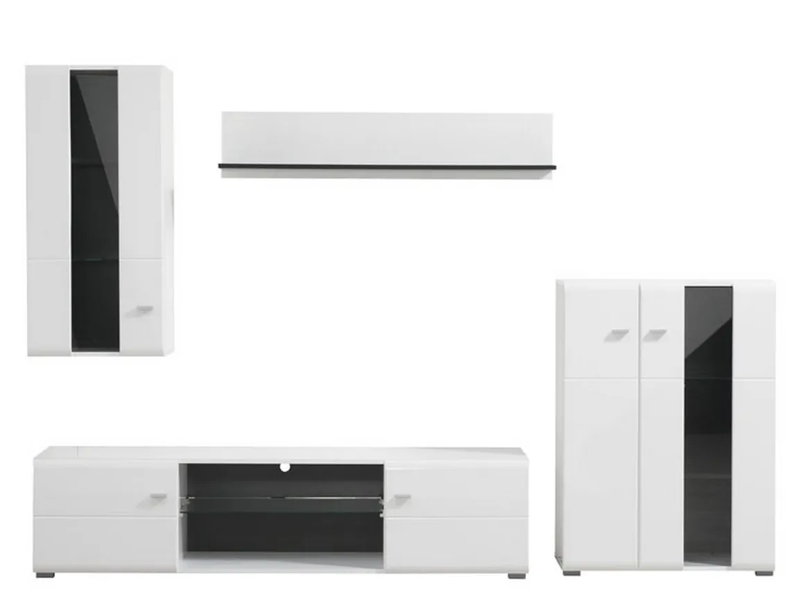 Parete Attrezzata Bianco Opaco Nero Modulabile 7 Ripiani 264x41.5x182h cm, 4 Ante - Ozzero