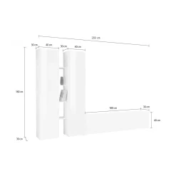 Pareti Attrezzate > Dmora Parete Attrezzata 12 Ripiani Modulabile 280x30x180h cm, 12 Vani - Grado Bianco