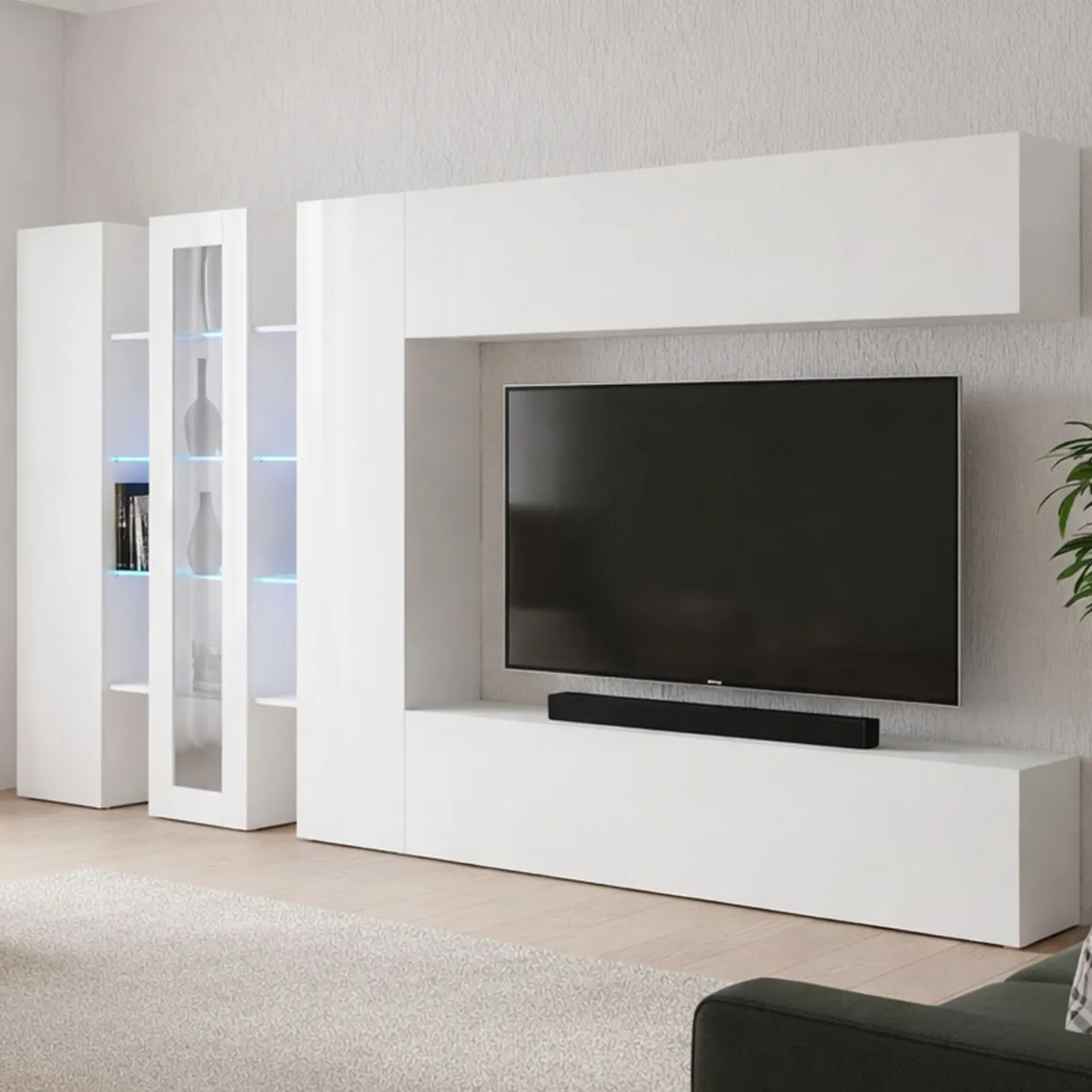 Parete Attrezzata Bianco 20 Ripiani Modulabile 320x30x180h cm, 19 Vani - Bellino