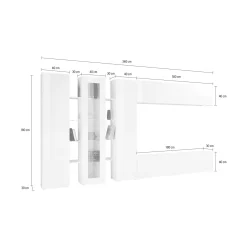 Parete Attrezzata Bianco 20 Ripiani Modulabile 320x30x180h cm, 19 Vani - Bellino