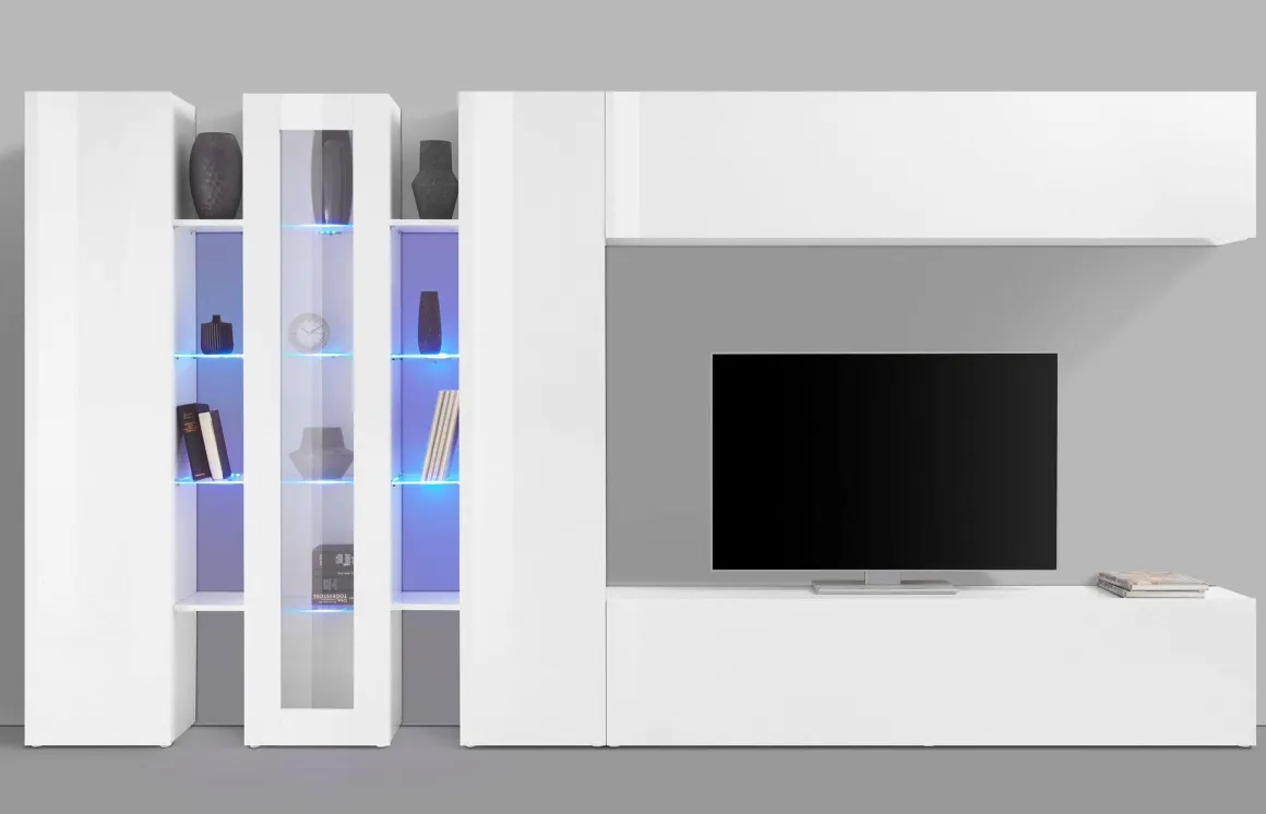 Parete Attrezzata Bianco 20 Ripiani Modulabile 320x30x180h cm, 19 Vani - Bellino