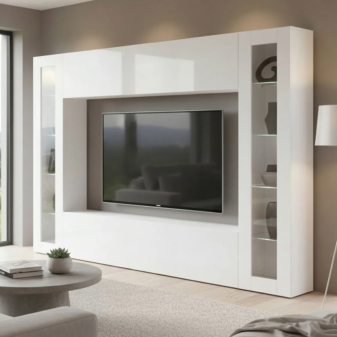 Parete Attrezzata Bianco 8 Ripiani Modulabile 260x30x180h cm, 12 Vani - Bellizzi