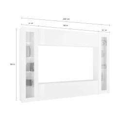 Parete Attrezzata Bianco 8 Ripiani Modulabile 260x30x180h cm, 12 Vani - Bellizzi