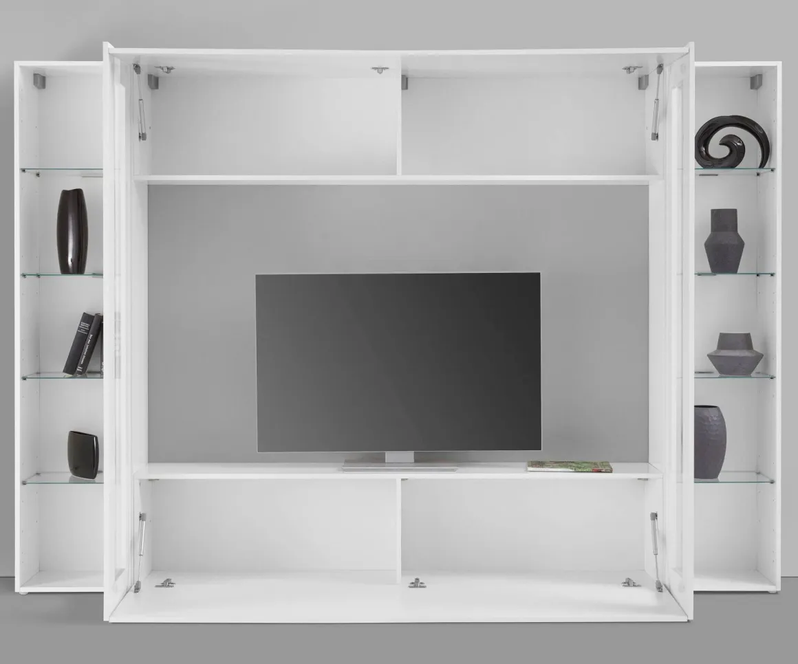 Parete Attrezzata Bianco 8 Ripiani Modulabile 260x30x180h cm, 12 Vani - Bellizzi