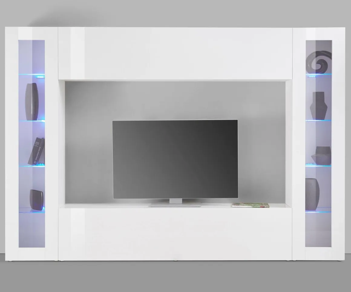 Parete Attrezzata Bianco 8 Ripiani Modulabile 260x30x180h cm, 12 Vani - Bellizzi