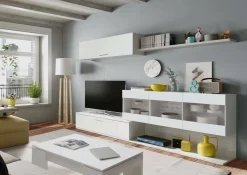 Parete attrezzata Chionodoxa, 260x41h84 cm, Bianco lucido