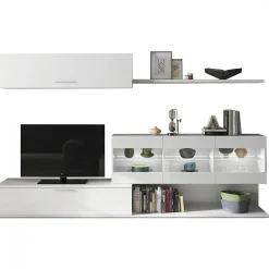 Parete attrezzata Chionodoxa, 260x41h84 cm, Bianco lucido