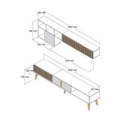 Salotto|Pareti Attrezzate > Dmora Parete attrezzata design 180cm noce e antracite - Ostro Nero Antracite, Marrone Noce