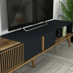 Salotto|Pareti Attrezzate > Dmora Parete attrezzata design 180cm noce e antracite - Ostro Nero Antracite, Marrone Noce