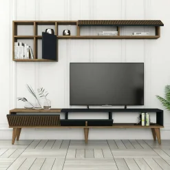 Salotto|Pareti Attrezzate > Dmora Parete attrezzata design 180cm noce e antracite - Ostro Nero Antracite, Marrone Noce