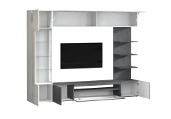 Pareti Attrezzate > Dmora Parete Attrezzata Grigio Ardesia Bianco Lucido 8 Ripiani 5 Ante 245x40x191.2h cm, Apertura Battente - Galatina Bianco Lucido, Grigio Ardesia