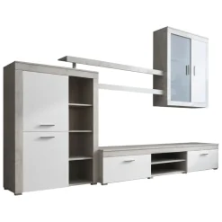 Parete Attrezzata Grigio Cemento Bianco 11 Ripiani Modulabile, 18 Vani - Casies