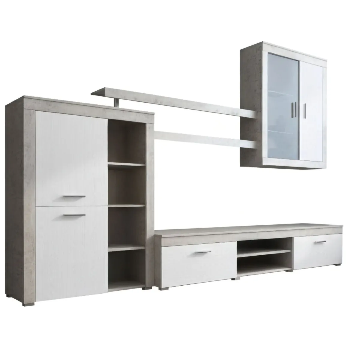 Parete Attrezzata Grigio Cemento Bianco 11 Ripiani Modulabile, 18 Vani - Casies