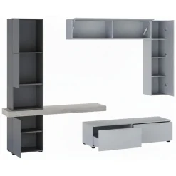Pareti Attrezzate > Dmora Parete Attrezzata Grigio Nero Antracite Modulabile 2 Cassetti, 9 Ripiani - Riccia Nero, Grigio Antracite