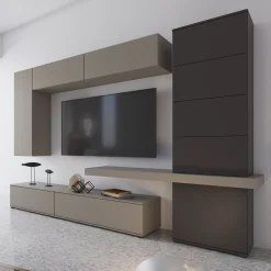 Parete Attrezzata Grigio Tortora Nero Antracite 5 Ripiani 2 Cassetti, Modulabile - Portula
