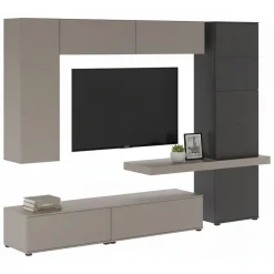 Parete Attrezzata Grigio Tortora Nero Antracite 5 Ripiani 2 Cassetti, Modulabile - Portula