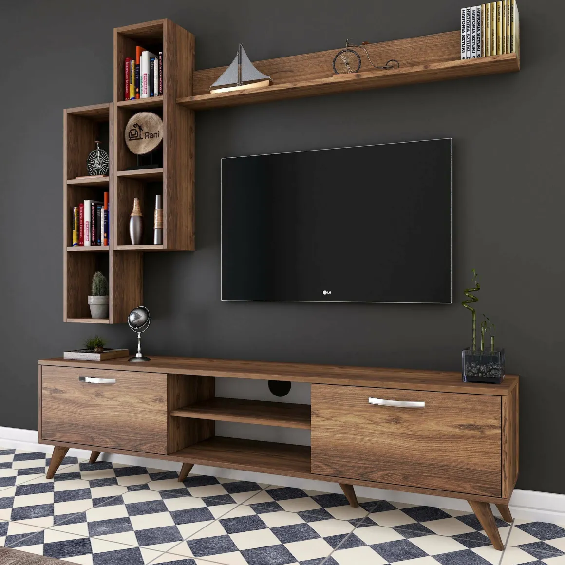Parete attrezzata in legno 180cm noce - Gunding
