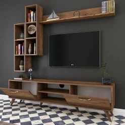 Parete attrezzata in legno 180cm noce - Gunding