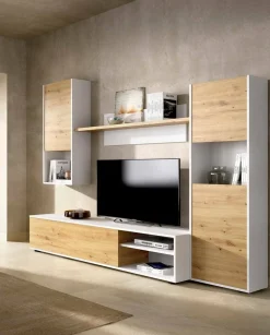 Parete attrezzata in legno 220cm rovere e bianca - Artex
