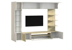 Parete Attrezzata Marrone Acero Beige Cashmere 8 Ripiani 5 Ante 245x40x191.2h cm, Apertura Battente - Galatina