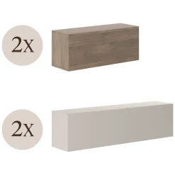 Parete Attrezzata Marrone Noce Beige 4 Ripiani Modulabile, Apertura Battente - Suisio