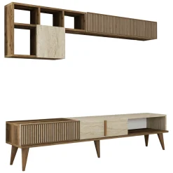 Parete Attrezzata Marrone Noce Beige Marmo Modulabile 11 Ripiani, 10 Vani - Cavoti