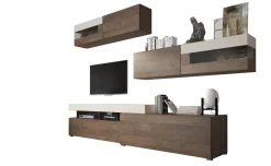 Parete Attrezzata Marrone Noce Beige Modulabile 6 Ante, Apertura Battente, a Ribalta - Giacosa