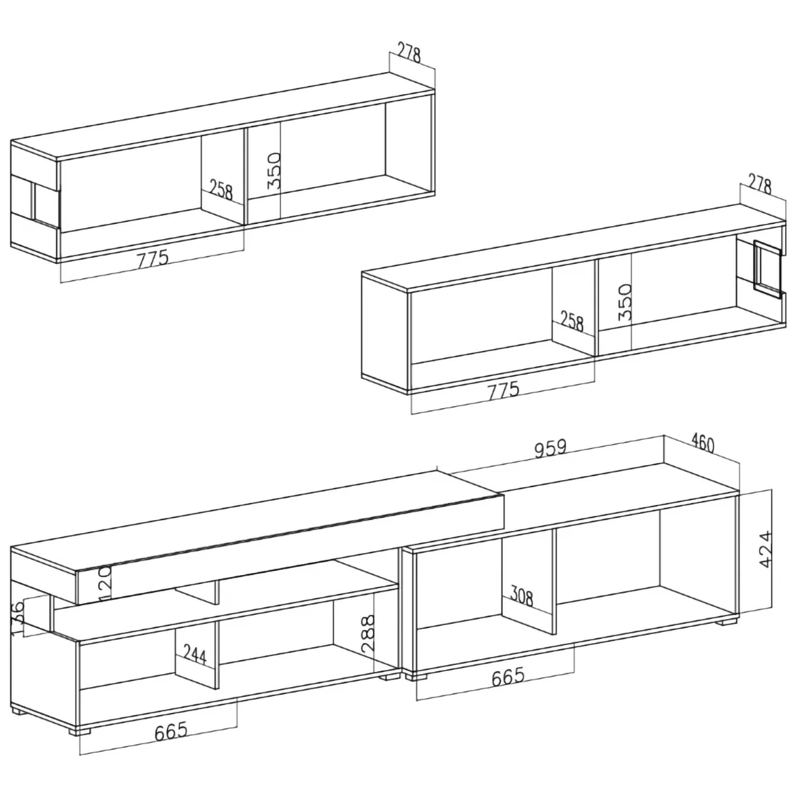 Parete Attrezzata Marrone Noce Beige Modulabile 6 Ante, Apertura Battente, a Ribalta - Giacosa