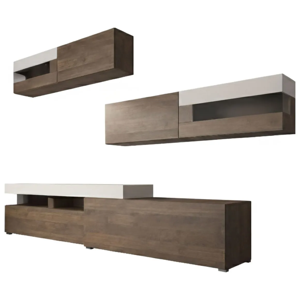 Parete Attrezzata Marrone Noce Beige Modulabile 6 Ante, Apertura Battente, a Ribalta - Giacosa