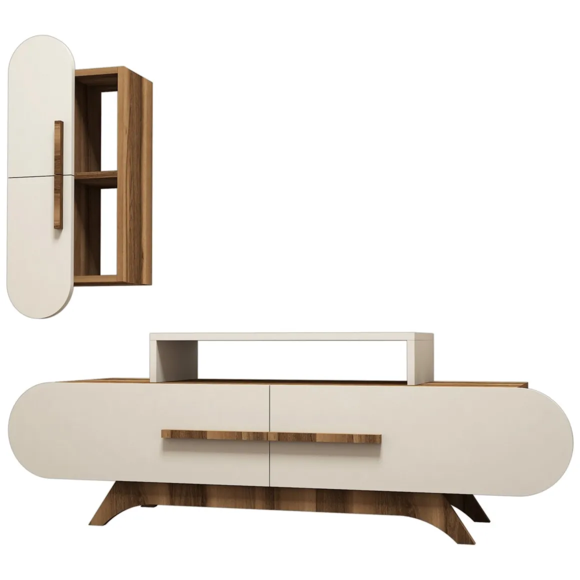 Parete Attrezzata Marrone Noce Bianco Crema Modulabile 8 Ripiani, 7 Vani - Genola