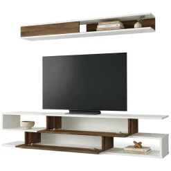 Parete Attrezzata Marrone Noce Bianco Modulabile 4 Ripiani, 2 Ante - Vernole