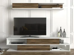 Parete Attrezzata Marrone Noce Bianco Modulabile 4 Ripiani, 2 Ante - Vernole