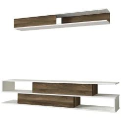 Parete Attrezzata Marrone Noce Bianco Modulabile 4 Ripiani, 2 Ante - Vernole