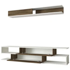 Parete Attrezzata Marrone Noce Bianco Modulabile 4 Ripiani, 2 Ante - Vernole