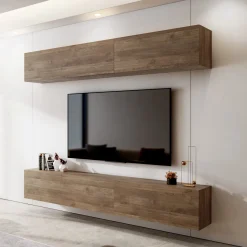 Parete Attrezzata Marrone Noce Modulabile 4 Ripiani, 4 Ante - Suisio